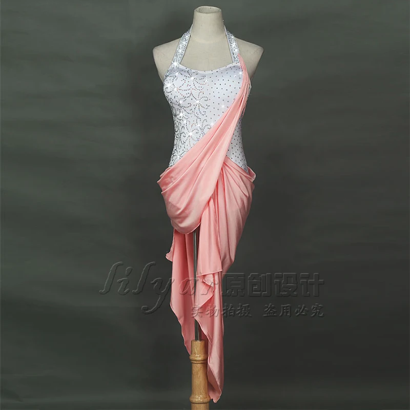 New Latin Dance Skirt Competition Skirt Performance Skirt Adult Custom Pink Flash Diamond Dance Skirt