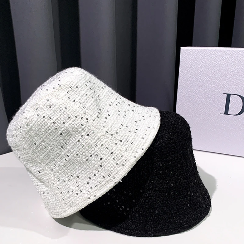 2021 New Sequined Basin Hat Ladies Spring and Autumn Sunscreen Fisherman Hats Korean Style Short Brim Fashion Wild Bucket Cap