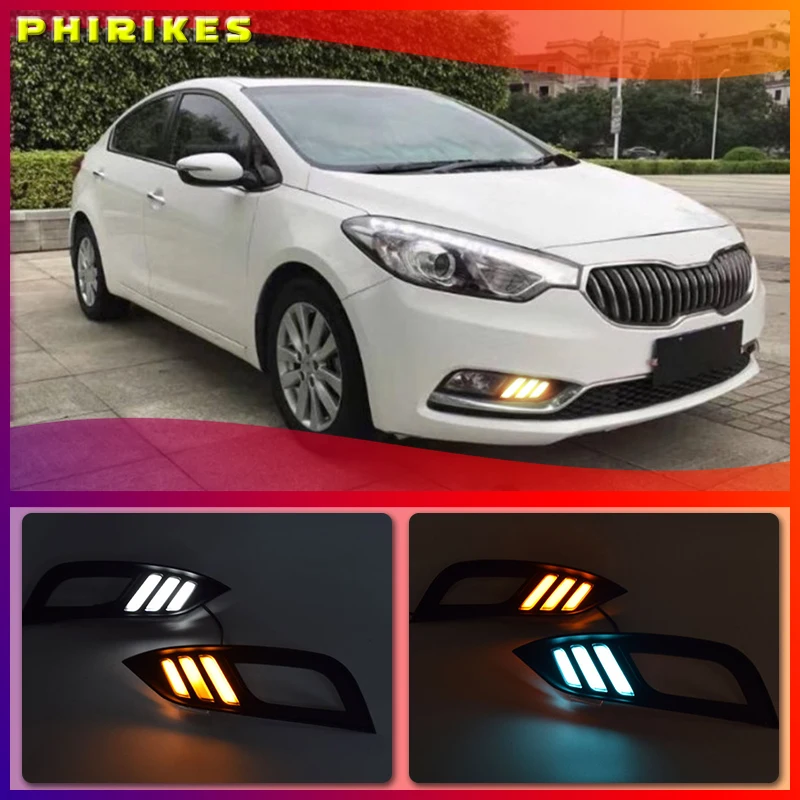 Led Daytime Running Lights DRL fog lamp cover with Yellow Turning Signal Function For Kia K3 Cerato 2013 2014 2015 2016