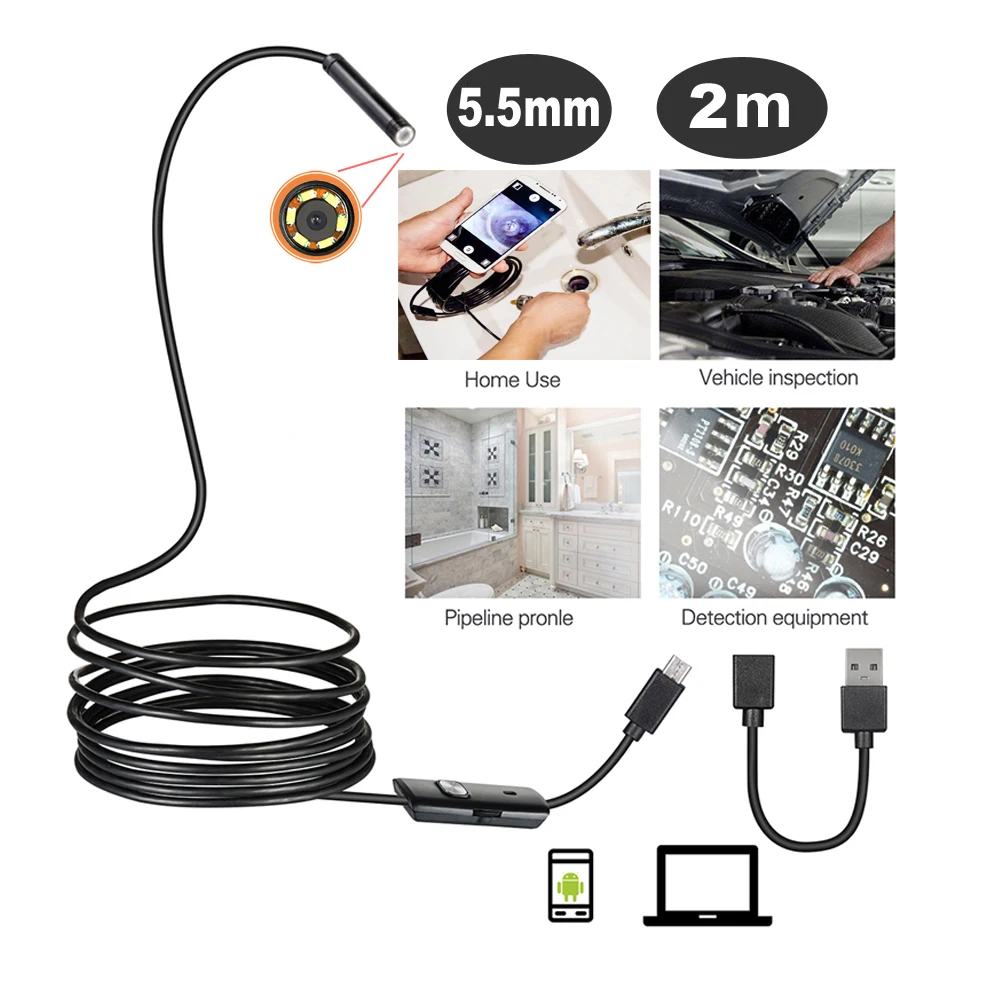 Android Endoscope 5mm 1m/2m/5m IP67 Waterproof Support OTG&UVC Smartphone HD Snake Mini Usb Endoscope For Car/PCB/EarDetection