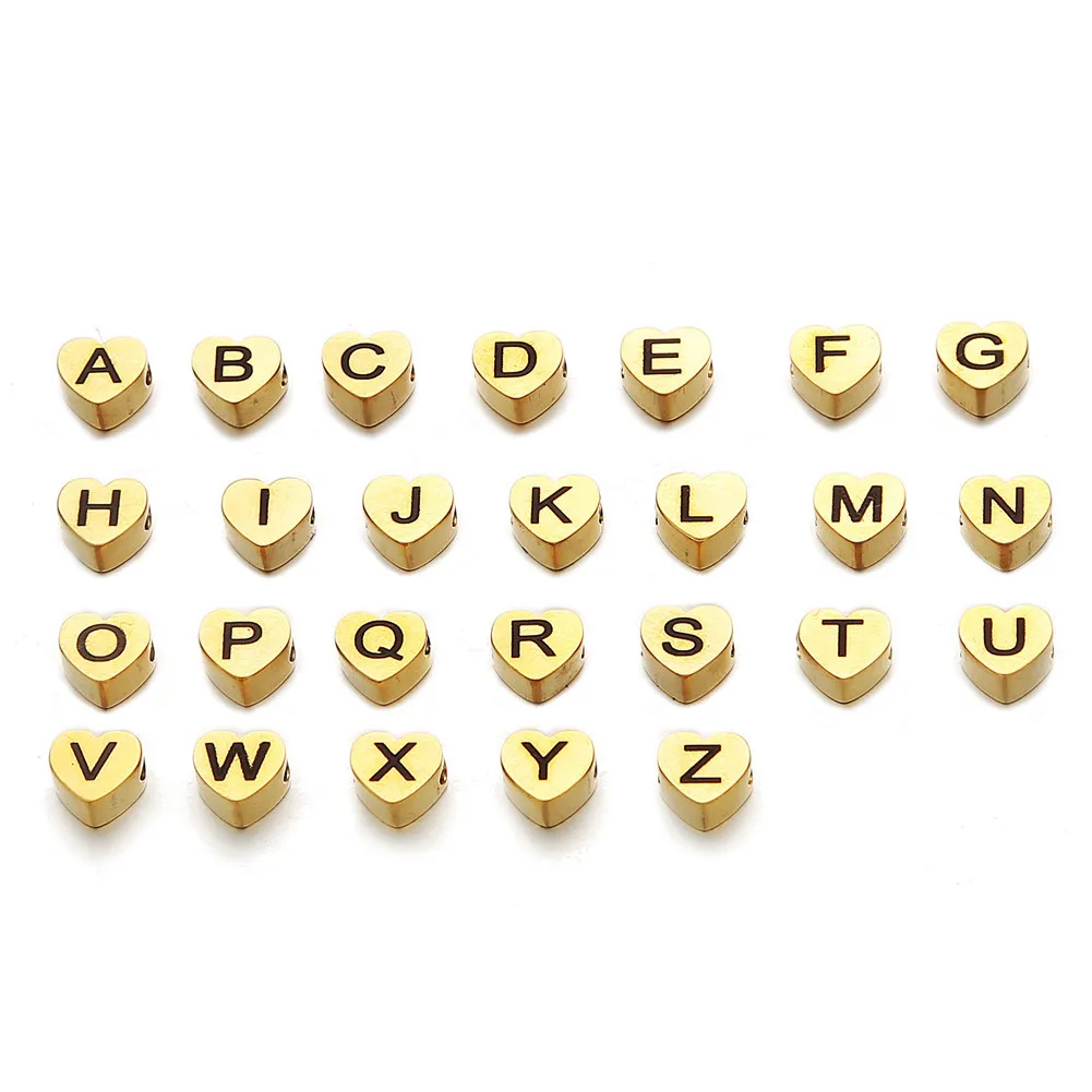 5PCS/lot Wholesale Stainless Steel Initials Heart Pendant First Letter Charms  for Jewelry Making DIY Heart Beads Pendants