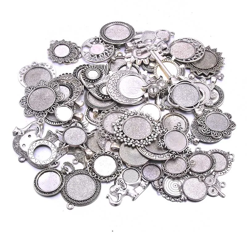 Boom Life 10pcs/lot Fit 10mm 12mm 16mm 20mm Round Glass Cabochon Base Setting Pendant Tray For Jewelry DIY Making Antique