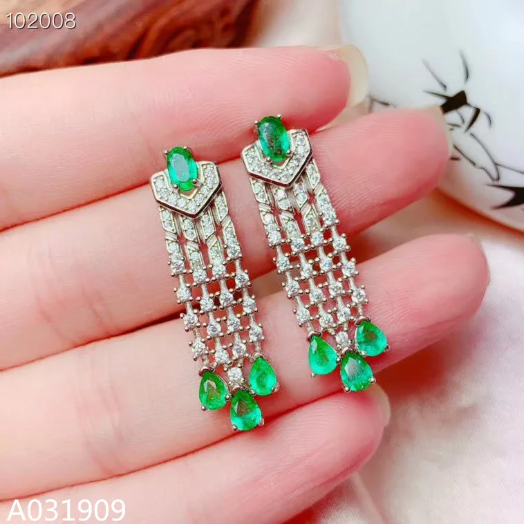 

KJJEAXCMY boutique jewelry 925 sterling silver inlaid Natural Emerald Women's earrings support detection fine exquisite