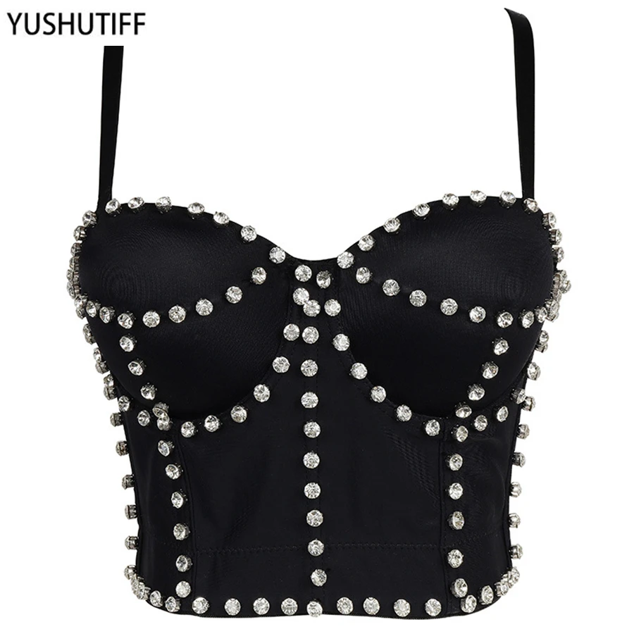 

Corset Tops Rhinestones Crop Top Rave Festival Bustier Female Summer Party Sleeveless Clothing