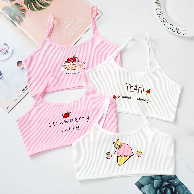 4Pcs New Girls Developmental Camisole Thread Combination Girl Bra Tube Top Girl Cartoon Training Bra 7-16Y Clothes For Teens