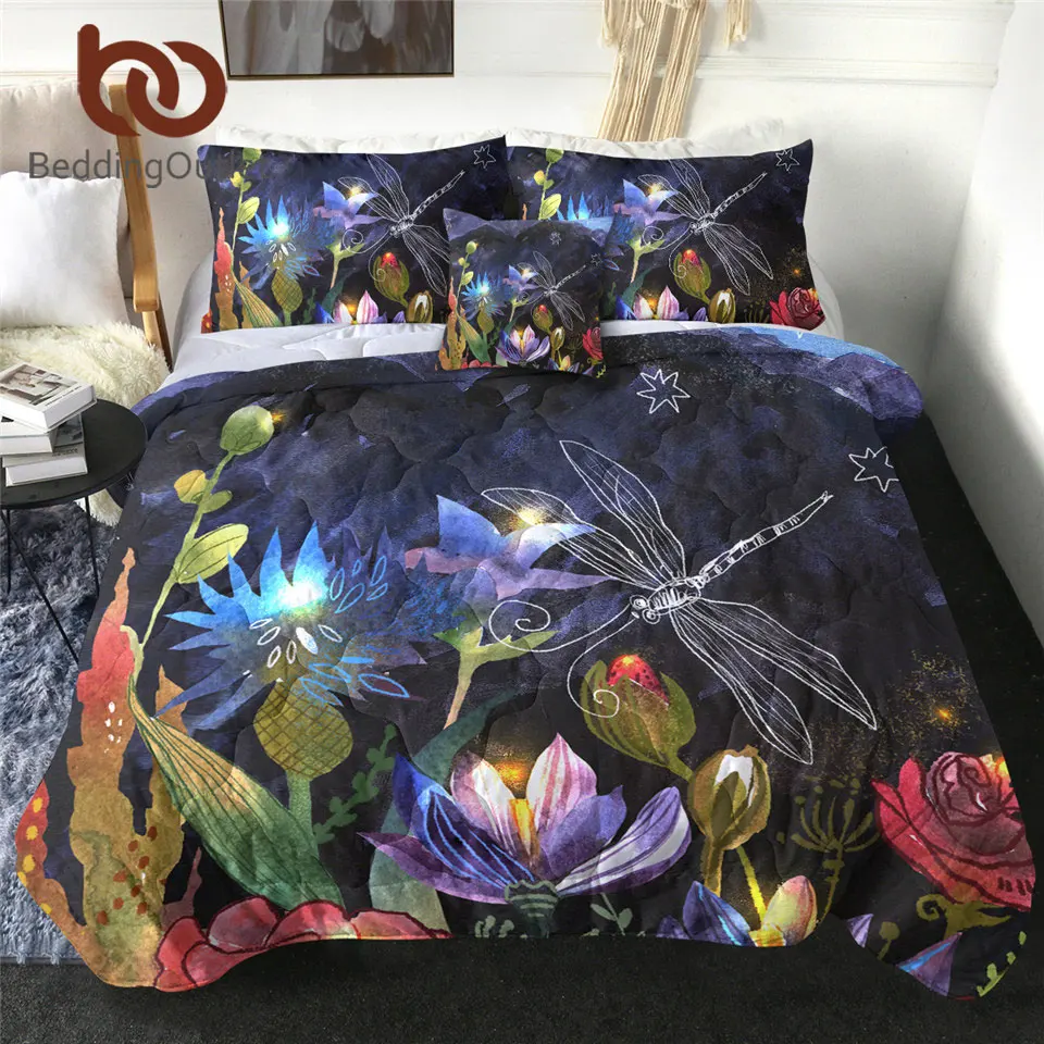 BeddingOutlet Dragonfly Summer Blanket Insect Air-conditioning Quilt Set Colorful Bedding Bedspreads Floral Thin Comforter 4pcs