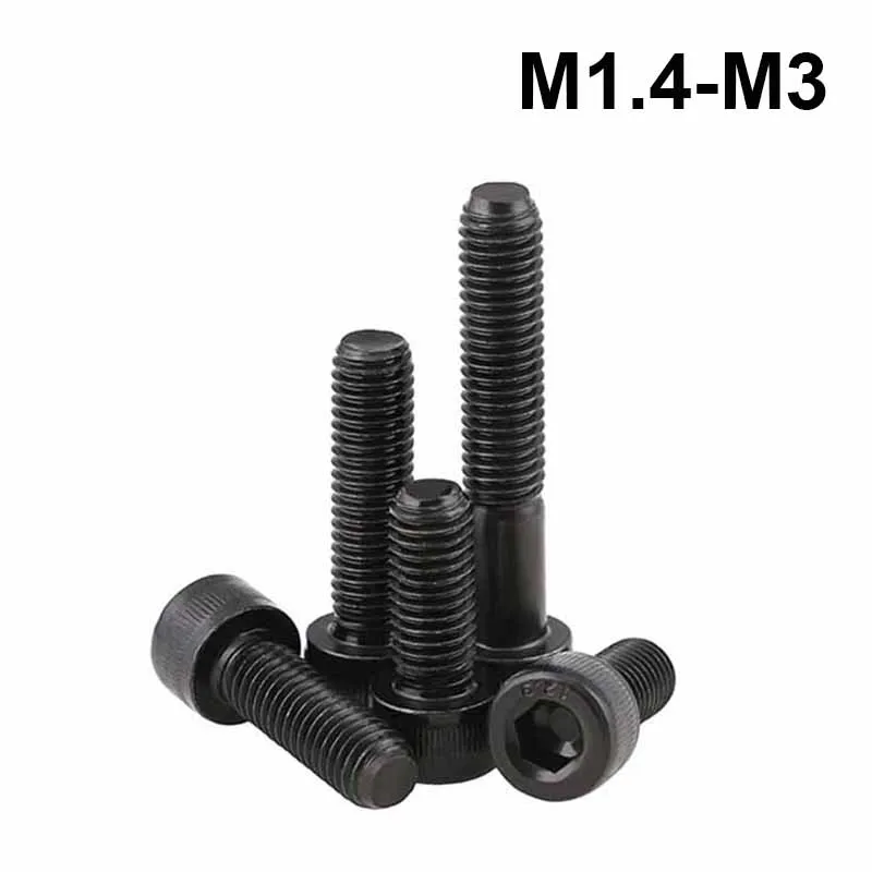 

M1.4 M1.6 M2 M2.5 M3 12.9 Grade Carbon Steel Hex Hexagon Socket Cap Allen Head Screws Bolt Black Length 2-100mm