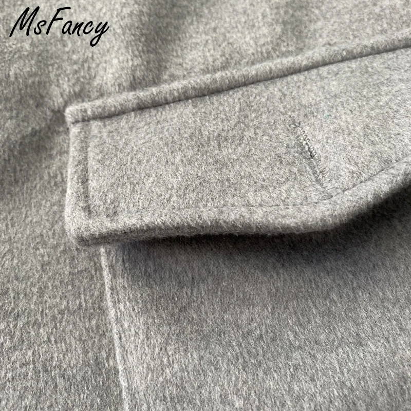 Msfancy Gray Shirt Jacket Women Harajuru Style Pockets Casual Coat Mujer 2022 Spring Single Breasted Warm Outwear