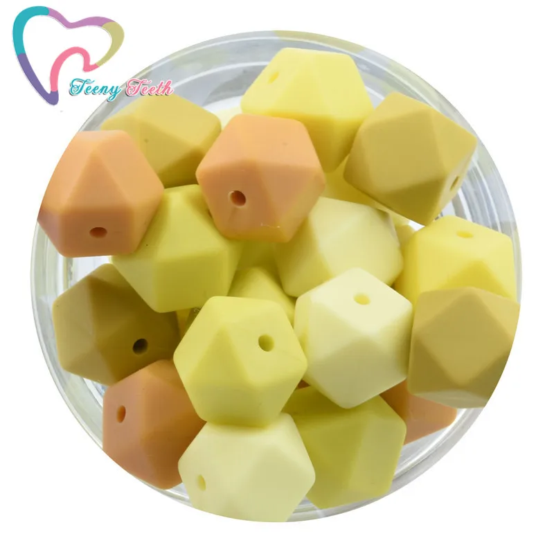 Teeny Teeth 20 PCS 42 Colors 14-17 MM Silicone Hexagon Teething Beads DIY Geometric Loose Beads For Baby Nursing Teething Toys