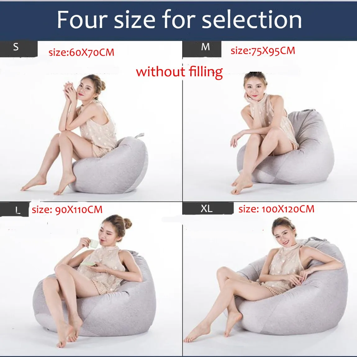 X-Large Lazy Sofas Chair Cover without Filler Lazy Bean Bag Floor Seat Tatami Puff Room Furniture Linen Cloth Lounger Seat