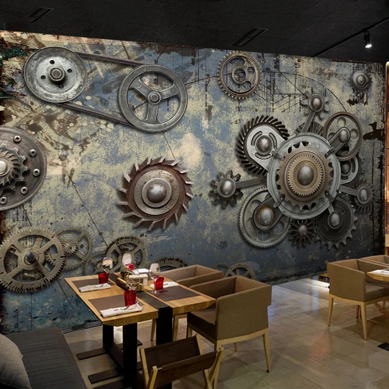 Custom Photo Mural 3D Stereoscopic Retro Nostalgic Creative Mechanical Gear KTV Bar Cafe Restaurant Background Art Wall Painting