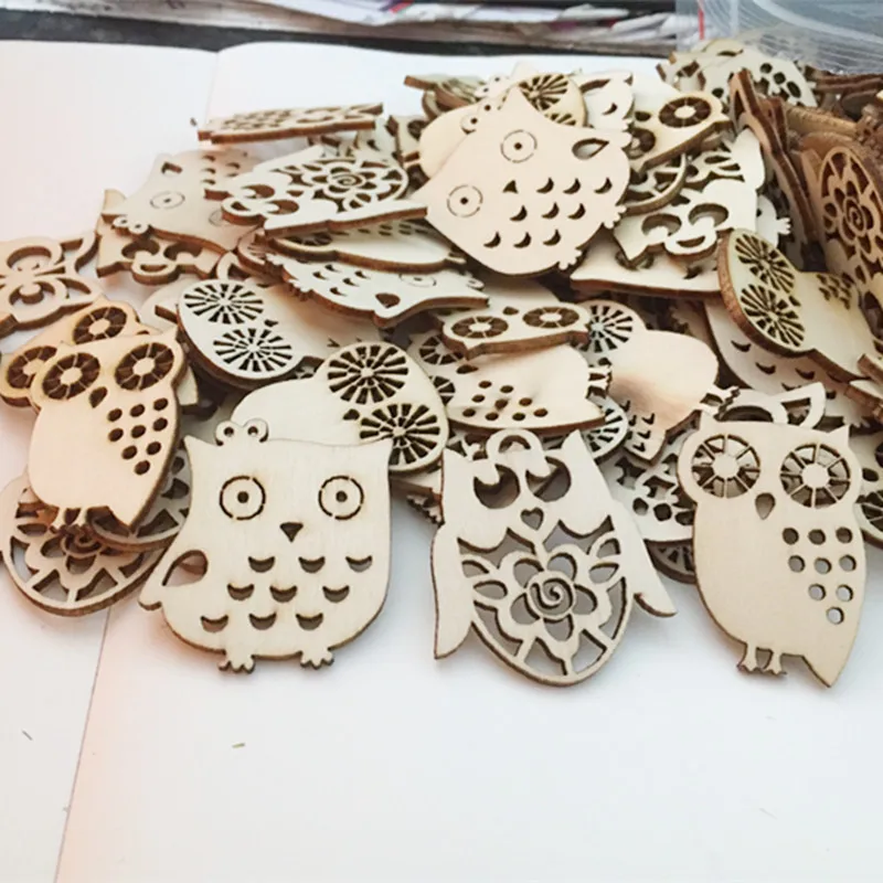 50pcs Unfinished Wooden Owl Shaped Crafts Wooden Cutouts Slices Embellishments for Baby Shower Kids Birthday Party Decorations