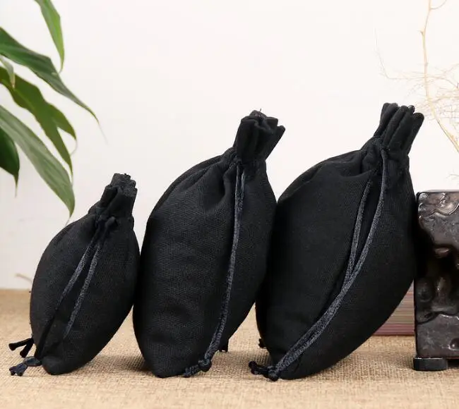 50pcs/Lot Black Cotton Canvas Bags Big Drawstring Gift Pouches Packaging Bag Home Organizer Storage Sacks Custom Logo Print