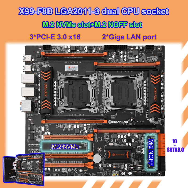 HUANANZHI X99 Dual CPU Motherboard mit Dual M.2 SSD Slots Dual Giga LAN Port DDR4 RAM 3 * PCI-E X16 buchse 10 * SATA 3,0 Computer