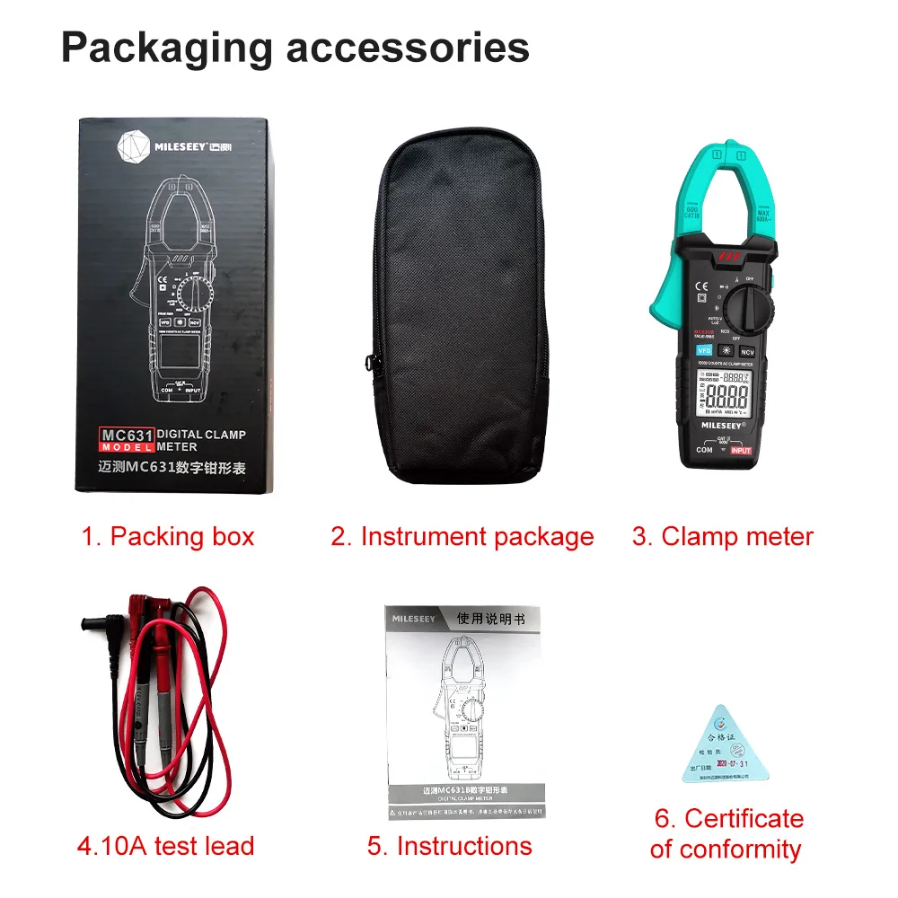 Mileseey Digital Clamp Meter 6000 counts Frequency Duty Cycle Resistance Measure Non Contact Voltage Tester ACV/DCV AC Ammeter