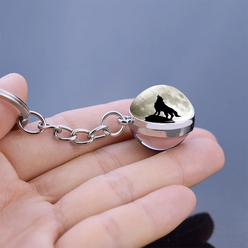 New Trend Keychain Wolf And Moon Keychain Crystal Glass Key Ring Wolf Head Key Ring Car Key Ring Birthday Gift