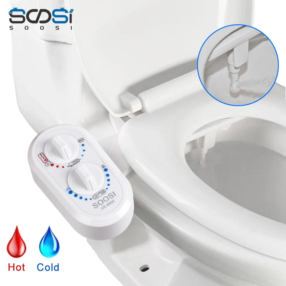 Non-Electric Toilet Bidet Seat Self-Cleaning Nozzle-Fresh Water Bidet Sprayer Mechanical Ass Washing SOOSI 8000