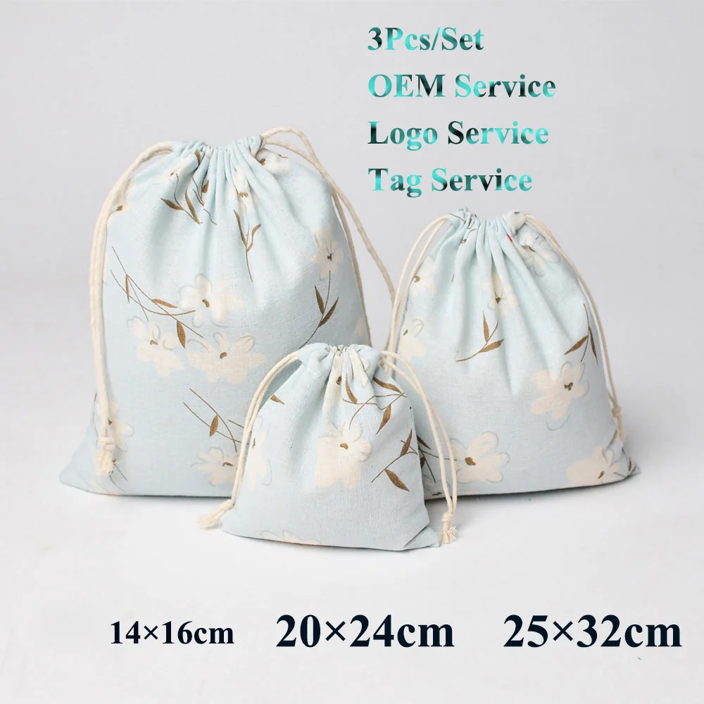 

3Pcs/Set Drawstring Floral Bag Natural Cotton Cosmetic Organizer Pouch Perfume Fragrance Bag Dry Flower Sweet Smelling Bag