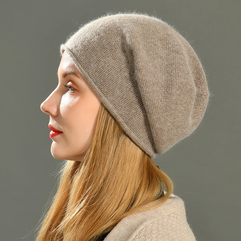 Women Slouch Beanies Skullies High Quality Female Solid Cashmere Wool Knit Beanie Hat Girl Winter Warm Bonnet Outdoor