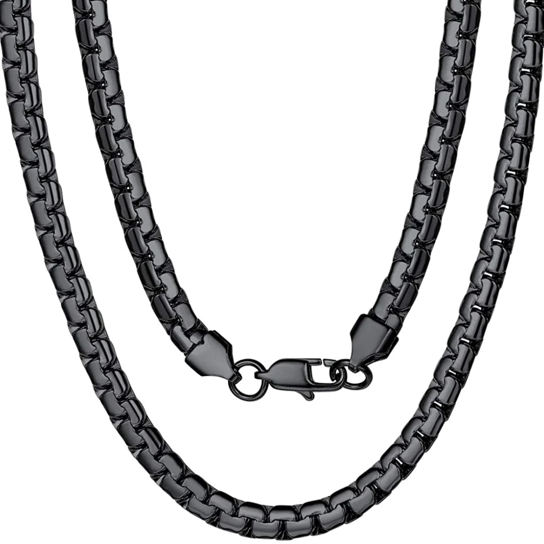 4MM 6MM Flat Box Chain Stainless Steel Necklace for Men Women Black Color Jewelry Gifts