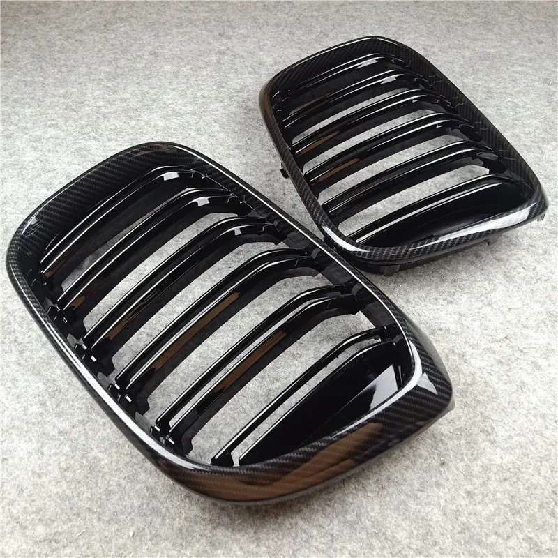 For BMW X3 G01 X4 G02 2019+ Car Bumper Kidney Mesh Grilles Glossy Black ABS Carbon Look Auto Part Dual Line Front Grille