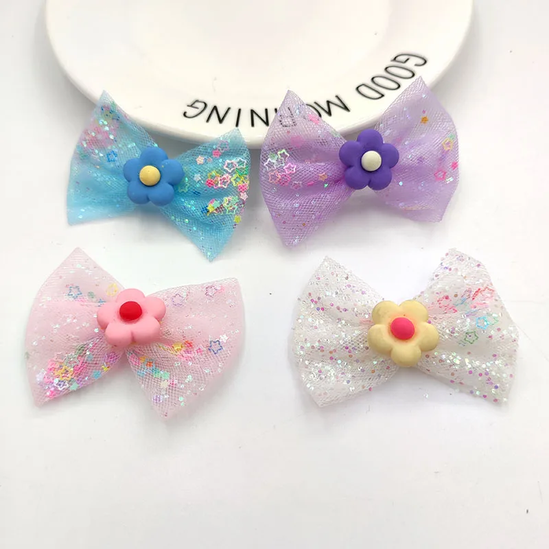 20Pcs/Lot 5*6cm Sequin Glitter Bowknot Appliques For Children Headwear Hair clip Accessories And Garment Patches