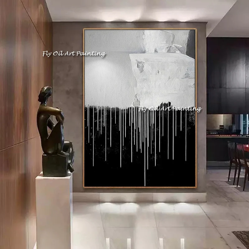 

Handmade Modern Simple Abstract Oil Painting On Canvas For Living Room Decor Hand Painted Decoration black white Art Picture