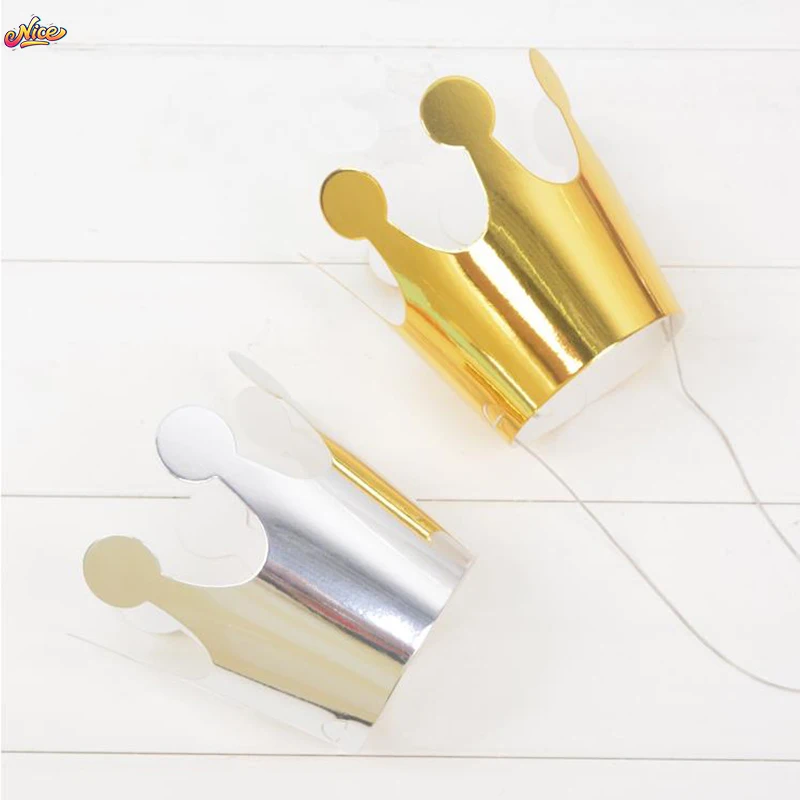 10pcs/Lot Gold Silver Gold Plated Crown Hat Cupcake Toppers Cake Decoration Party Supplies Birthday Wedding Baby Shower Birthday