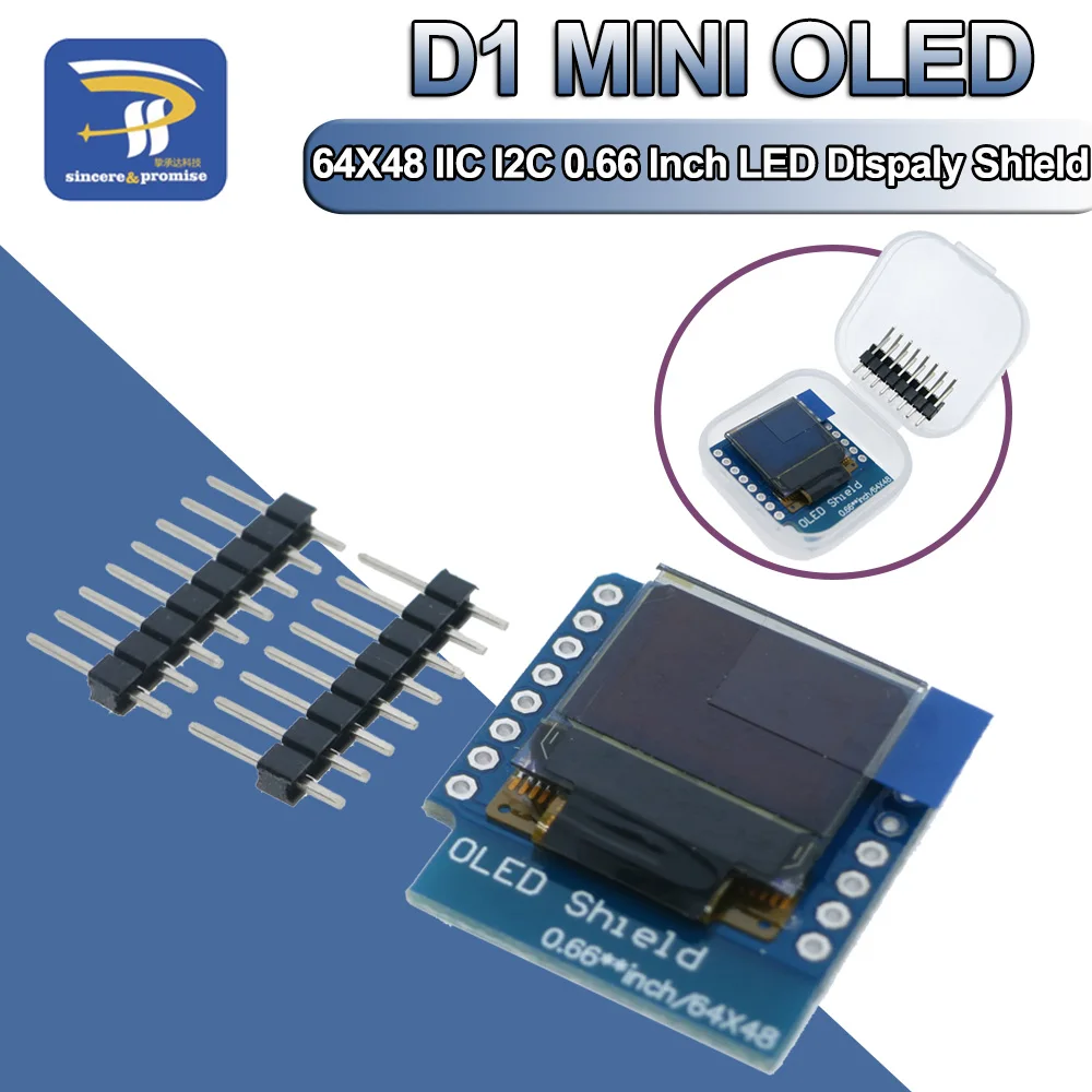 0.66" inch For Wemos 64X48 IIC I2C LCD OLED LED Dispaly Shield for Arduino Compatible D1 Mini SSD1306