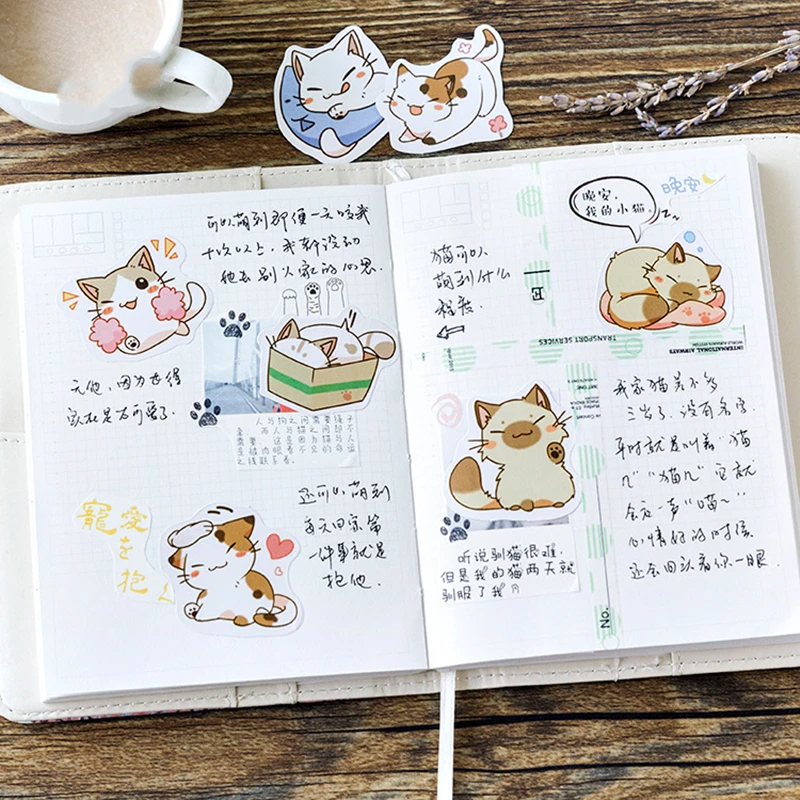 45pcs Cartoon Cat Sticker Set 40mm Mini Cute Kitties Stickers fai da te Sealing Paste decorazione adesivo Post Kids Gift Diary A6422