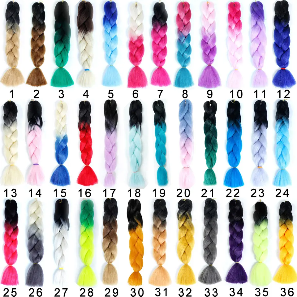 24Inch Synthetic Braids Rainbow Hair Ombre Color Green Pink Yellow Blonde Braids Clip on Hair Extension Twist Jumbo MUMUPI