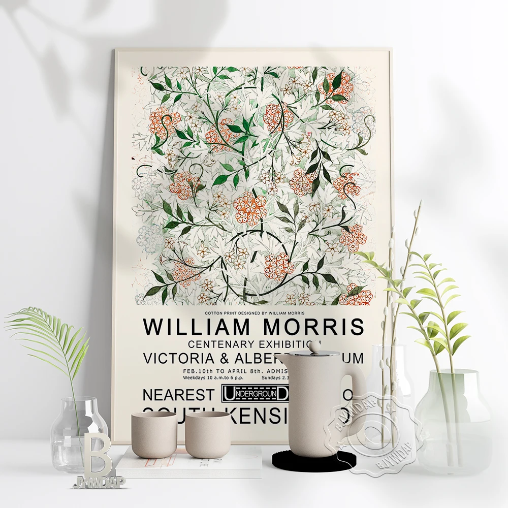 

William Morris Red Flower Green Leaf Museum Exhibition Retro Poster Plant Pattern Wall Decor Nordic Floral Home Girl Room Decor