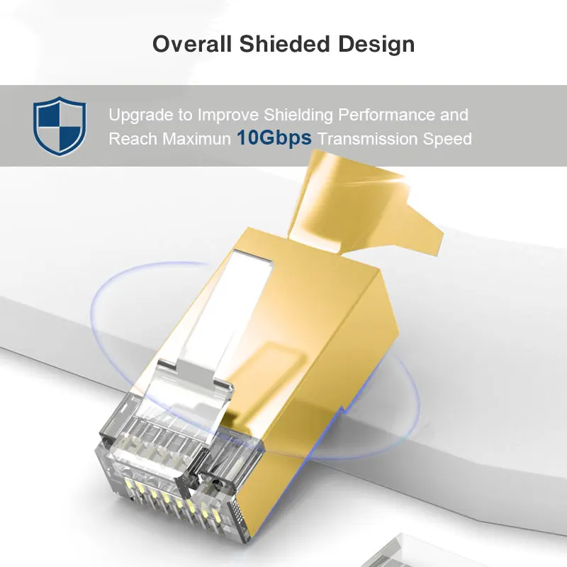 ZoeRax 2-Piece CAT6A & CAT7 Shielded RJ45 Modular Plug Connector 50μ 8P8C - RJ45 Connector Network Cable Connector - 1.5mm