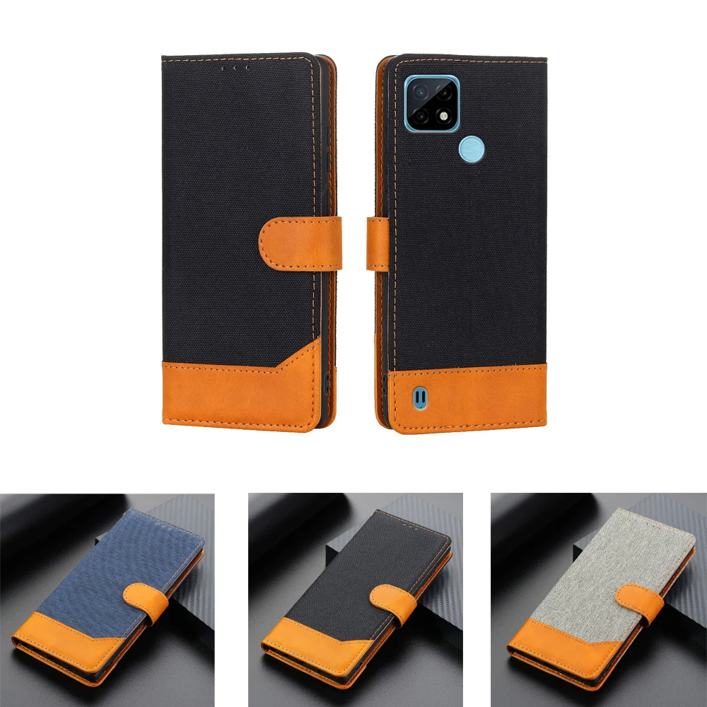 New Cloth Grain Leather Phone Case For Realme C21 Cover Wallet Stand Book On Realme C 21 Case Flip Magnetic Card Hoesje Etui Bag