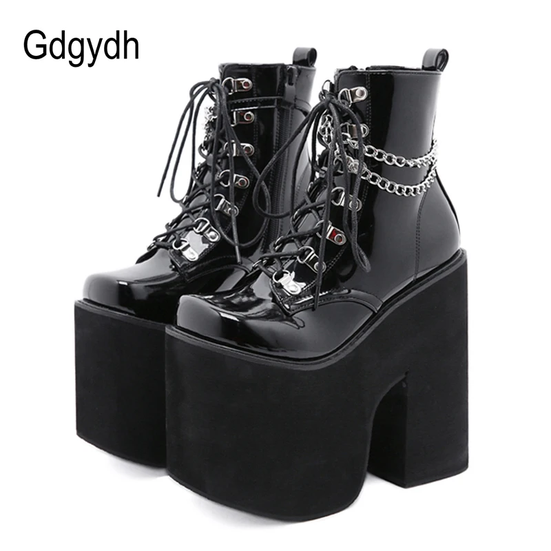 

Gdgydh Nightclub Stage Ankle Booties Women Extreme Thick Platform Heel Gothic Punk Shoes Girls Sexy Chain Party Boots Chunky