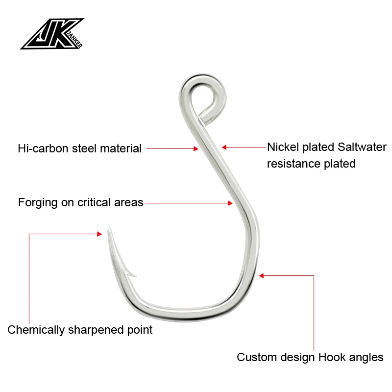 JK LHIS fishing hook 1#/ 2#/ 4#/ 6# high carbon steel fish hook used for marine fishing hooks strong corrosion resistance