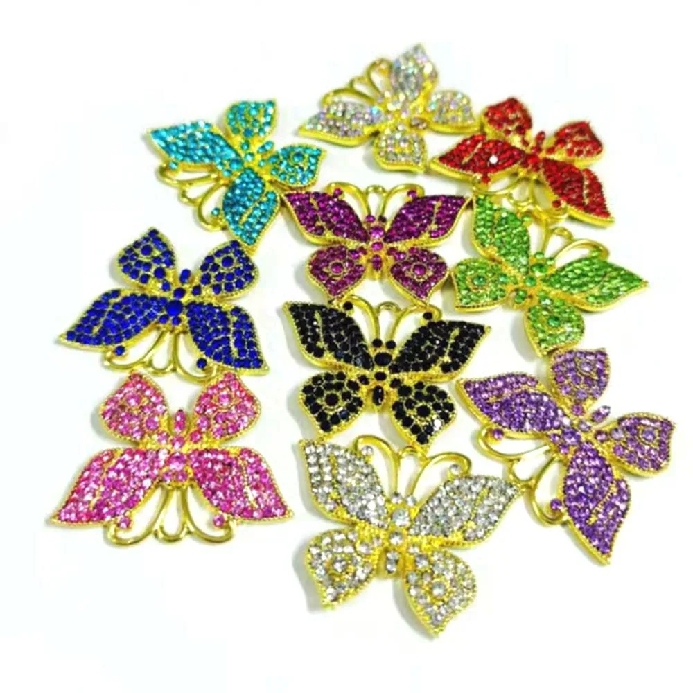 10pcs Mixed Color Butterfly Rhinestone Charms for Women DIY jewelry accessories D008