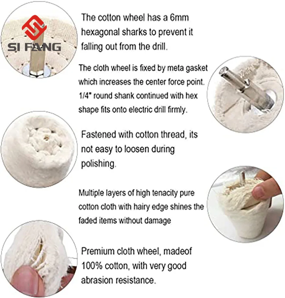 White Car Polishing Buffing Wheel Plish Pads Mop Drill Kit Waxed Cotton Cloth wheel For Aluminum Stainless,Chrome,Metal