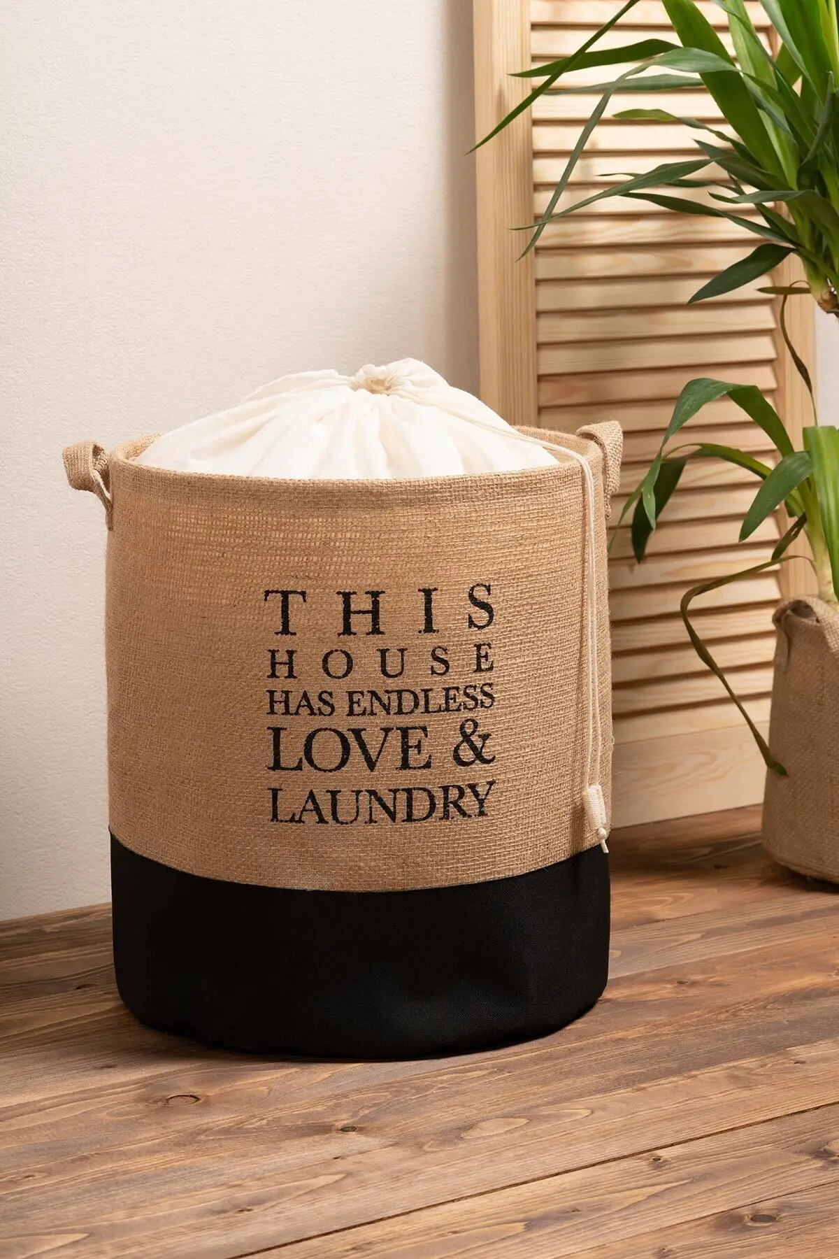 Jute Gathered Decorative Design Foldable Dirty Laundry Basket Organizer Toys Collapsible Laundry Sorter Clothes Hamper 36x40 Cm