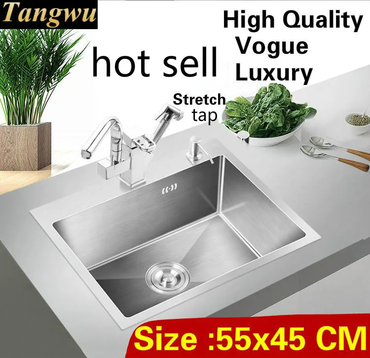 

Free shipping Apartment kitchen manual sink single trough high quality wash vegetables 304 stainless steel hot sell 55x45 CM