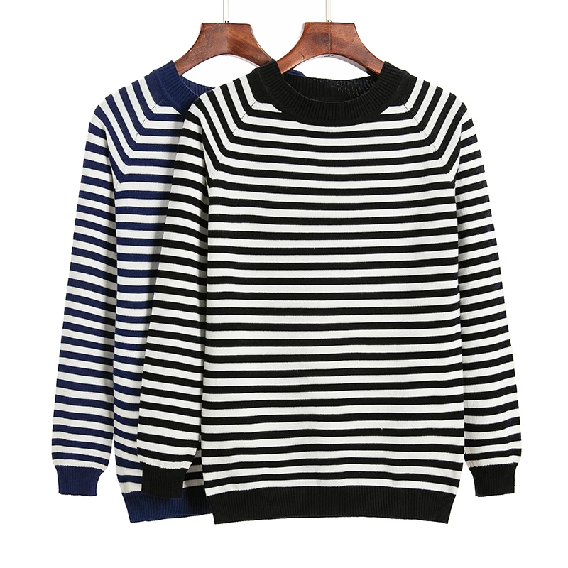 HLBCBG Stripe long sleeve black knitted sweater women tops autumn o-neck short pullover casual jumper pull femme