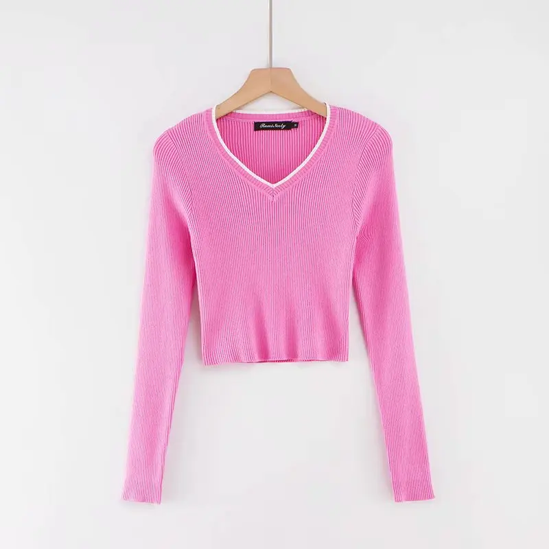 Fall 2023 crop sweater kawaii cute sweaters knitted sweater pink women winter clothes women pullover sweater sexy tops