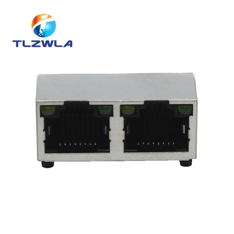 1Pcs 1*2 network interface RJ45 socket with lampfemale 56/8P8C cable socket Tape screened