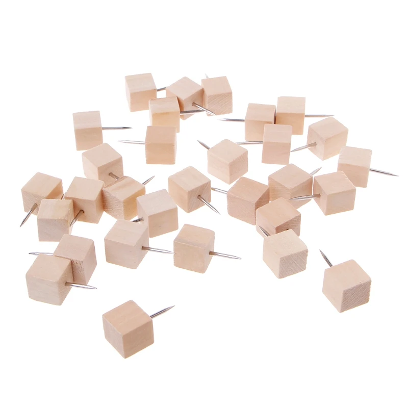 30Pcs/Set Wooden Thumbtack Quadrate Creative Decorative Drawing Push Pins Wood Head Thumb Tack