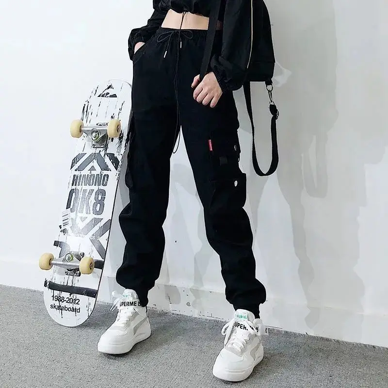 Black Gray Cargo Pants Womens Streetweear Fashion Big Pockets Joggers Sweatpants Baggy Tactical Trousers High Quality Wide Leg