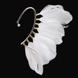 New Fashion Feather Ear Hook Small Fresh Ear Cuff White Black Ear Jewelry Bohemian Women Lovely Popular Earring Without Piercing