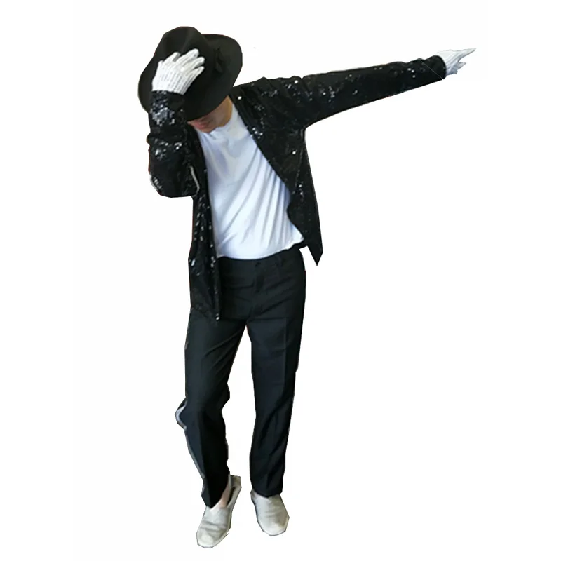 Michael Jackson Cosplay MJ Cos Child Adult Costume 6pcs MJ Billie Jean Jacket+Pant+Tshirt+Sock covers + Glove+Hat+glasses