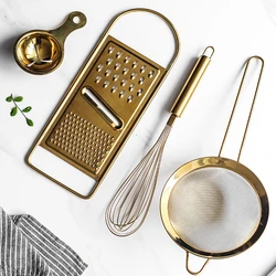 Kitchen Baking Tools Gold Mesh Egg Beater Oil Strainer Stainless Steel Whisk Screening Cup Of Scraper Egg Powder Stirring Rotary