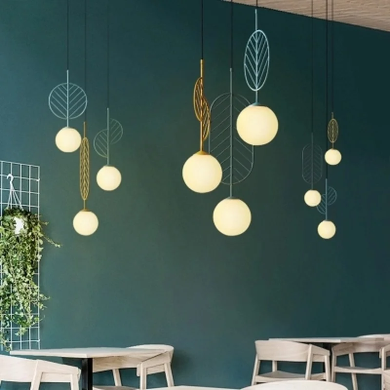 

Nordic hanging lighting fixtures simple modern pendant lights Cafe restaurant pendant lamps macarons leaves deco light fixtures