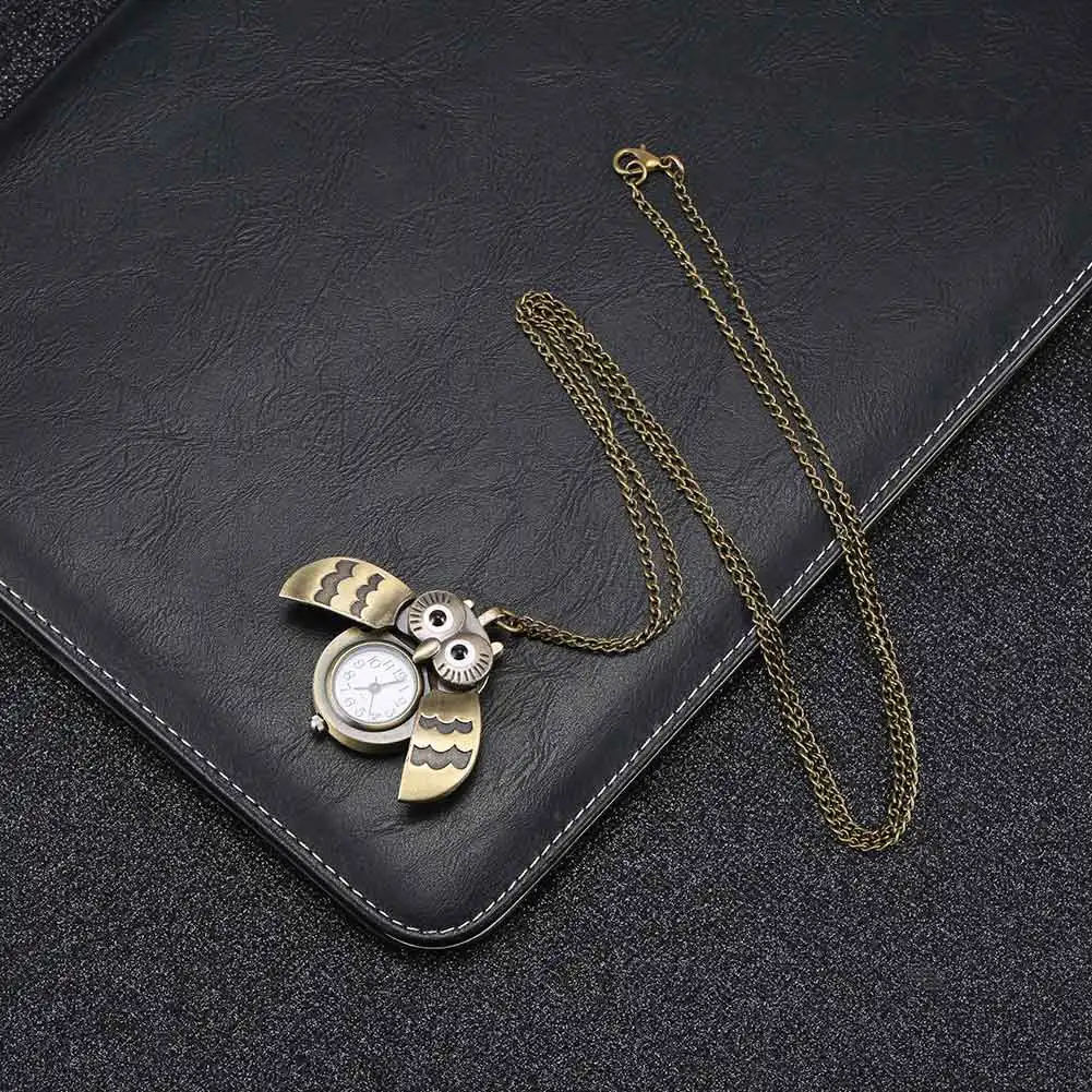 Ne Fashion Vintage Men Women Pocket Watch Alloy Retro Owl Shape Clock Pendant Long Necklace Chain Watches Birthday Gifts